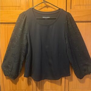 Soft Surroundings Black Blouse with Textured Sleeves